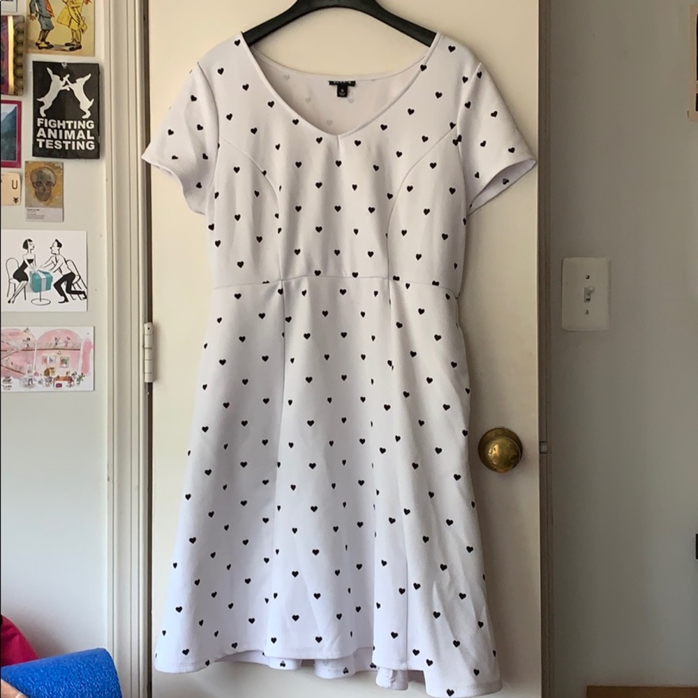 Torrid white dress with black heart pattern